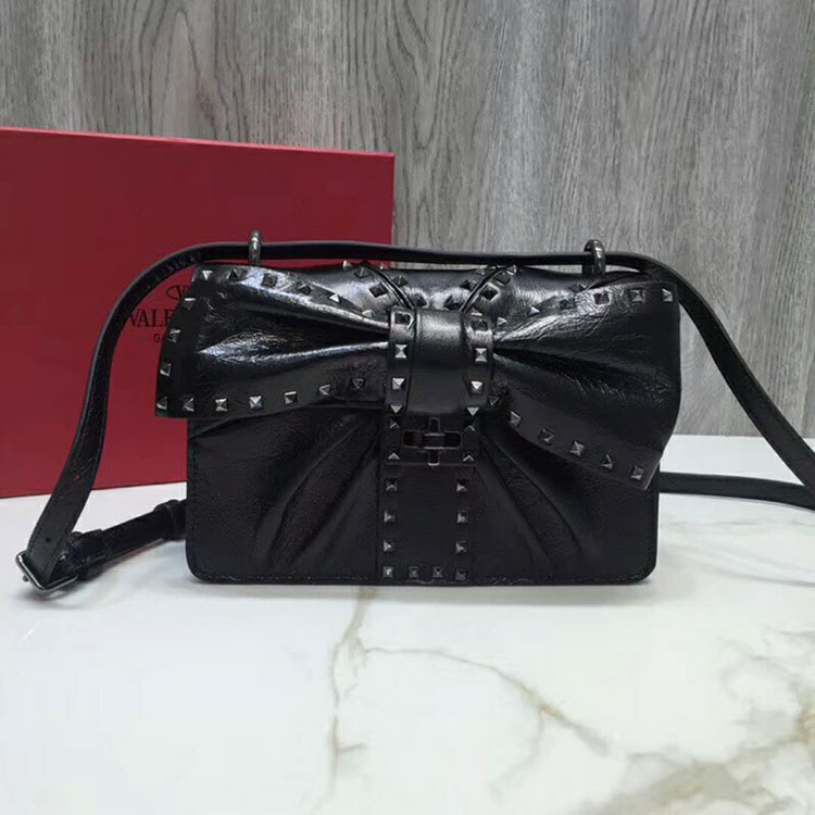 2018 Valentino MAXI BOW STRIPED SHOULDER BAG