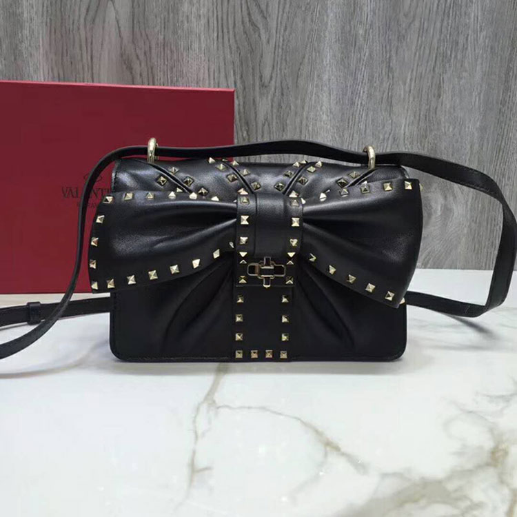 2018 Valentino MAXI BOW STRIPED SHOULDER BAG