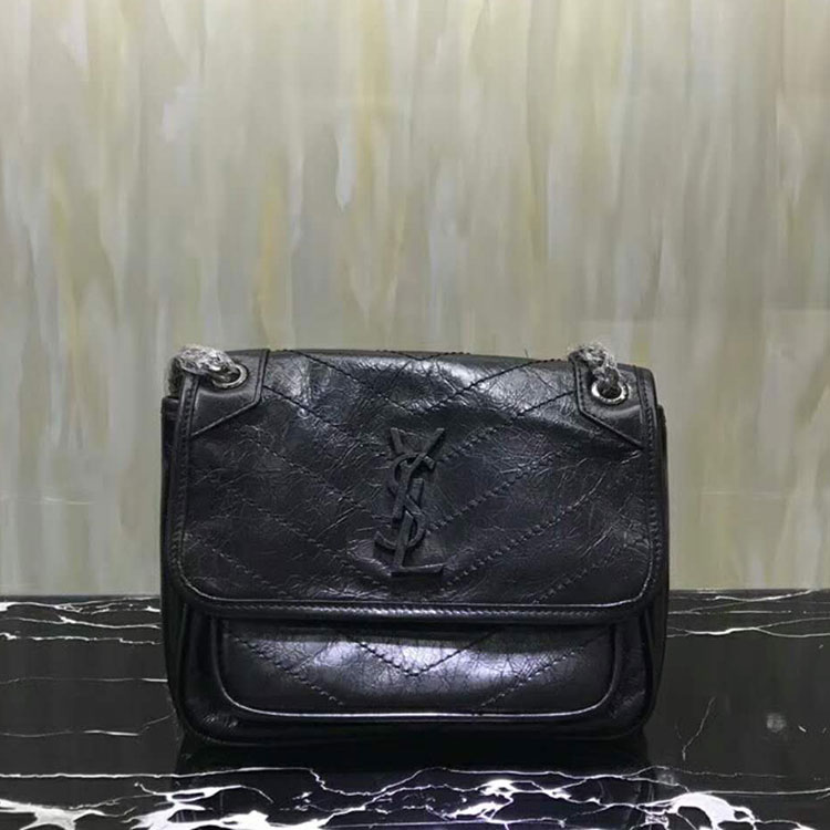 2018 YSL Baby Niki Chain Bag in Crinkled Quilted Leather