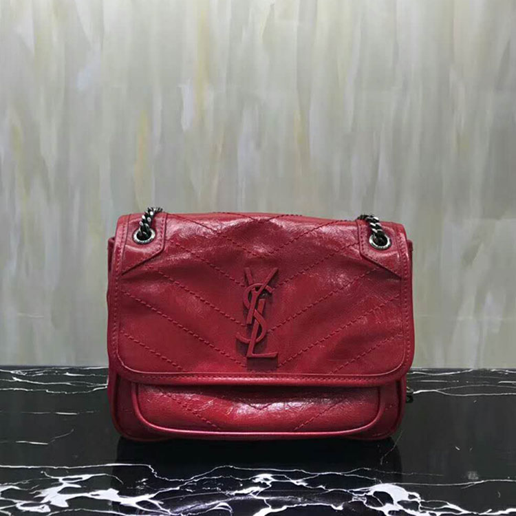 2018 YSL Baby Niki Chain Bag in Crinkled Quilted Leather