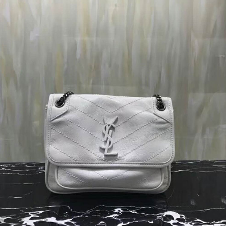 2018 YSL Baby Niki Chain Bag in Crinkled Quilted Leather