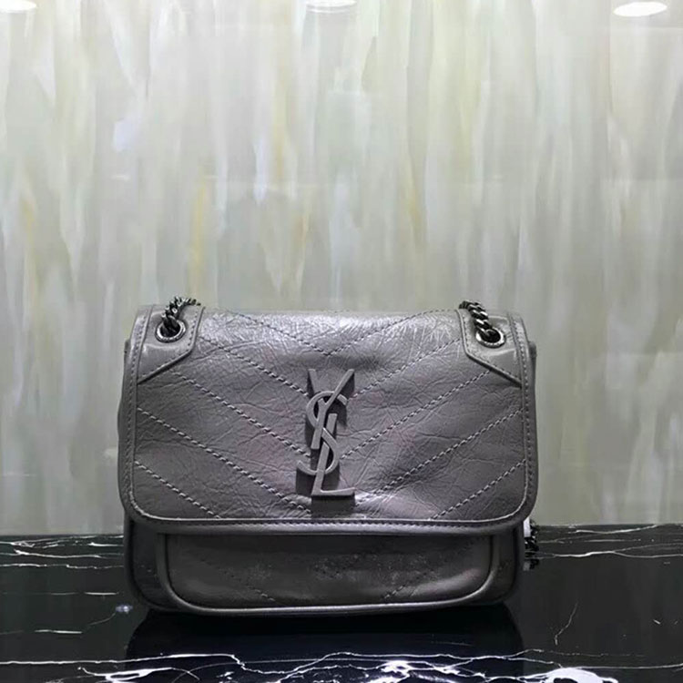 2018 YSL Baby Niki Chain Bag in Crinkled Quilted Leather