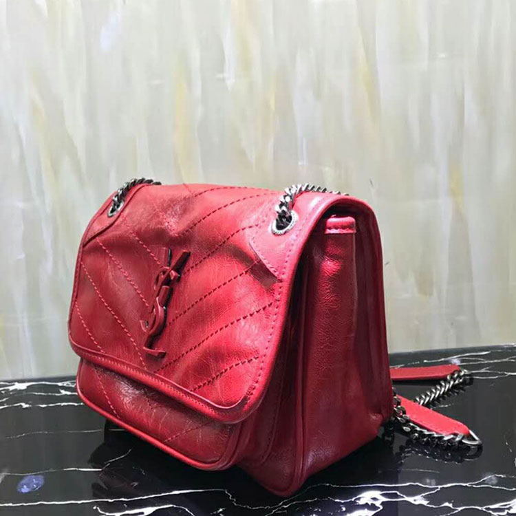 2018 YSL Baby Niki Chain Bag in Crinkled Quilted Leather