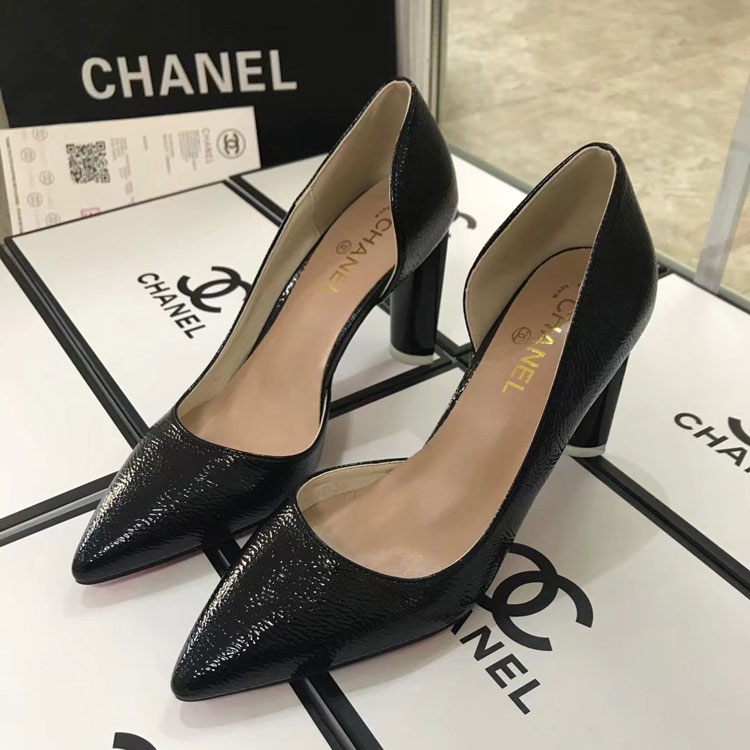 2018 chanle women high-heeled shoes in leather