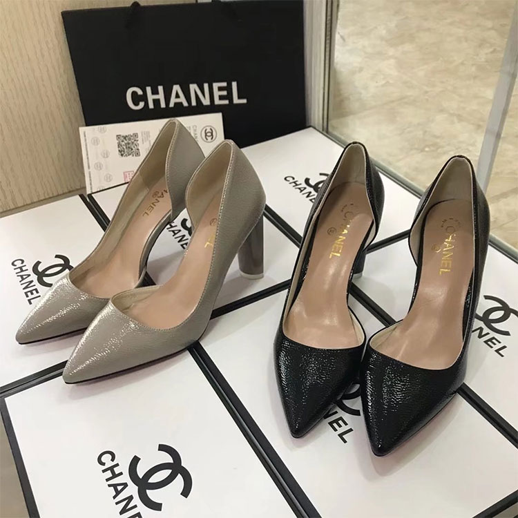 2018 chanle women high-heeled shoes in leather