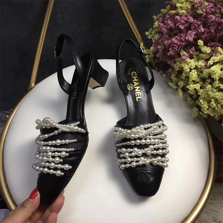 2018 chanle women shoes in Lambskin leather with pearl Heel 5cm