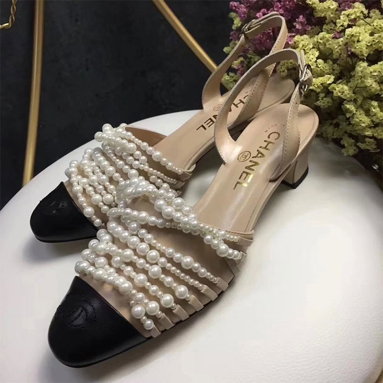 2018 chanle women shoes in Lambskin leather with pearl Heel 5cm