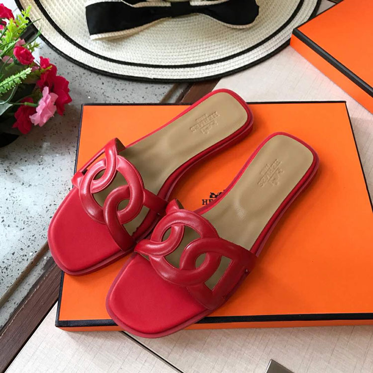 2018 hermes women Slippers in Calfskin leather