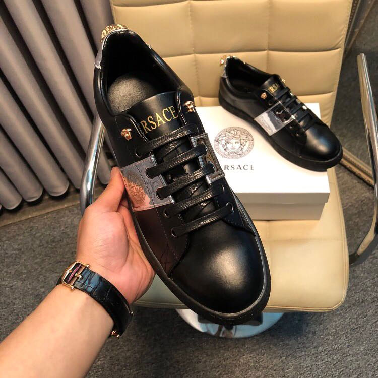 2018 versace men Sneakers shoes in Calfskin leather inside Lambskin leather