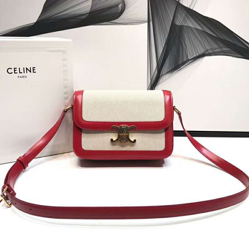 2019 Celine MEDIUM TRIOMPHE BAG IN TEXTILE AND NATURAL CALFSKIN