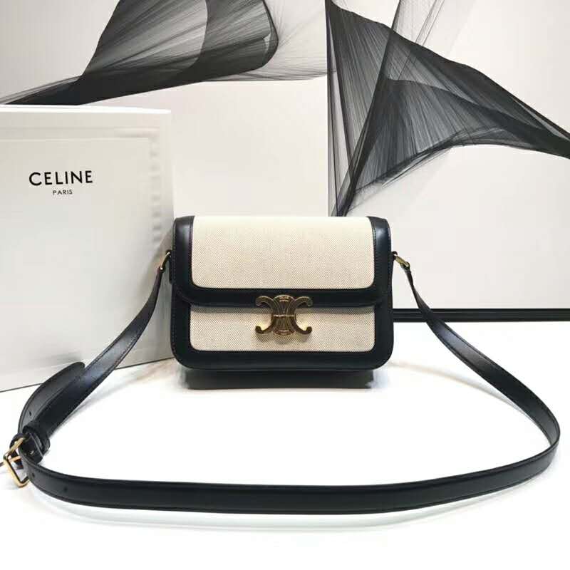 2019 Celine MEDIUM TRIOMPHE BAG IN TEXTILE AND NATURAL CALFSKIN