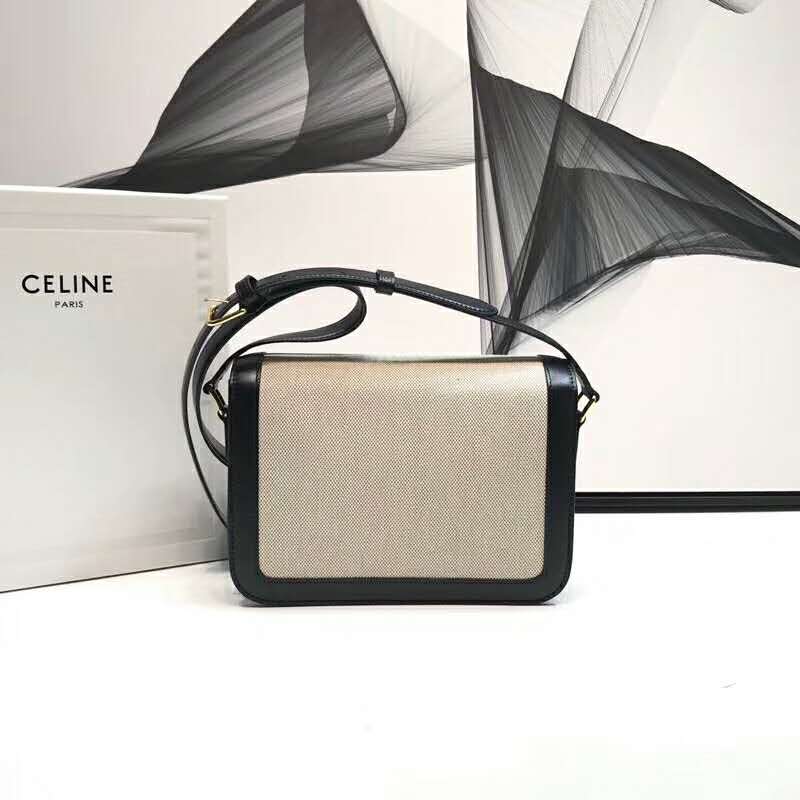 2019 Celine MEDIUM TRIOMPHE BAG IN TEXTILE AND NATURAL CALFSKIN