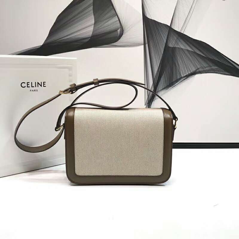 2019 Celine MEDIUM TRIOMPHE BAG IN TEXTILE AND NATURAL CALFSKIN