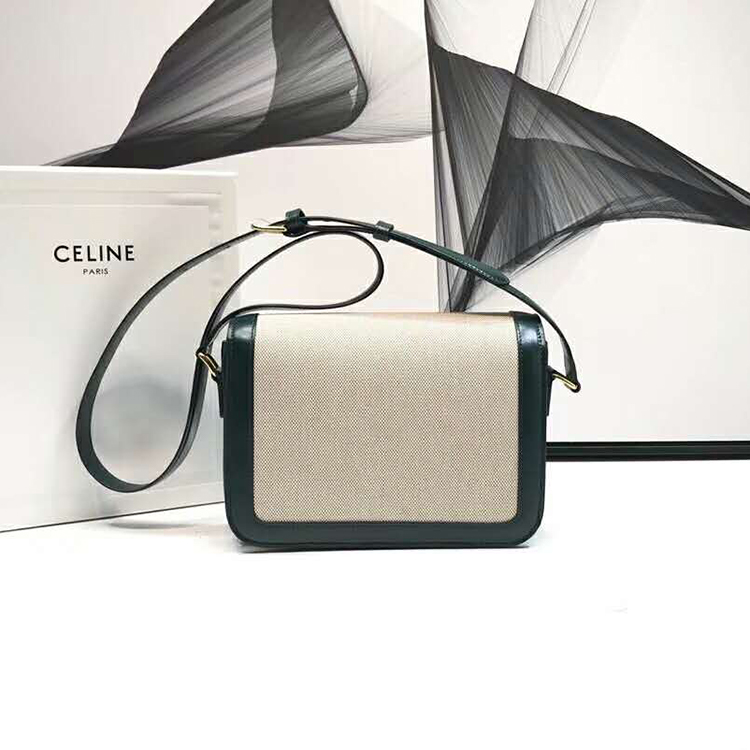 2019 Celine MEDIUM TRIOMPHE BAG IN TEXTILE AND NATURAL CALFSKIN