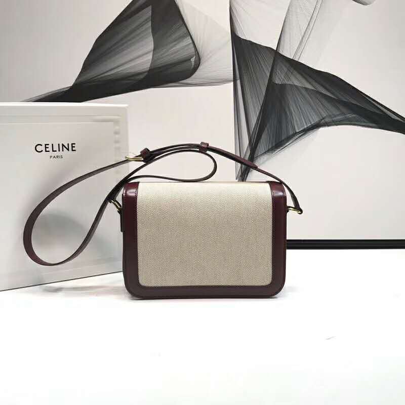 2019 Celine MEDIUM TRIOMPHE BAG IN TEXTILE AND NATURAL CALFSKIN