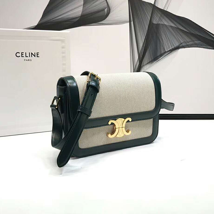 2019 Celine MEDIUM TRIOMPHE BAG IN TEXTILE AND NATURAL CALFSKIN