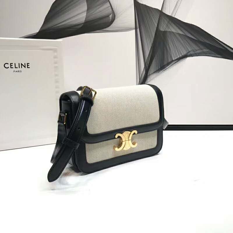 2019 Celine MEDIUM TRIOMPHE BAG IN TEXTILE AND NATURAL CALFSKIN