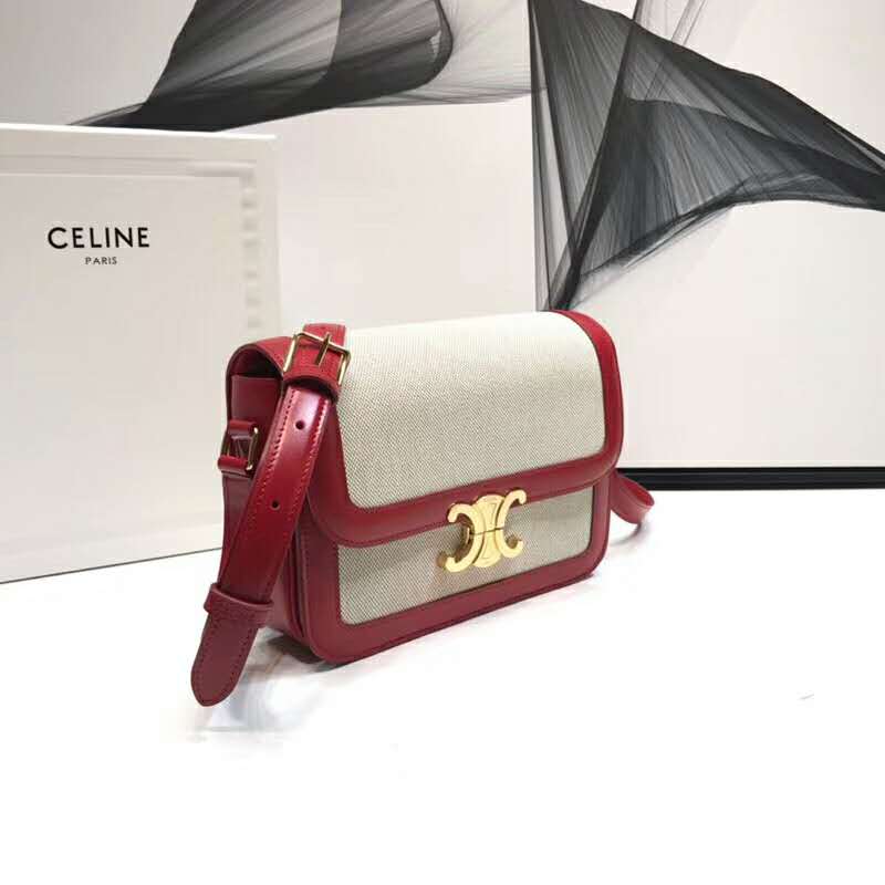 2019 Celine MEDIUM TRIOMPHE BAG IN TEXTILE AND NATURAL CALFSKIN