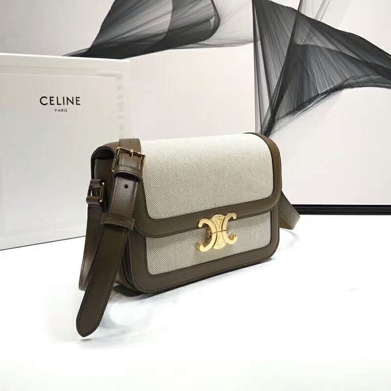 2019 Celine MEDIUM TRIOMPHE BAG IN TEXTILE AND NATURAL CALFSKIN