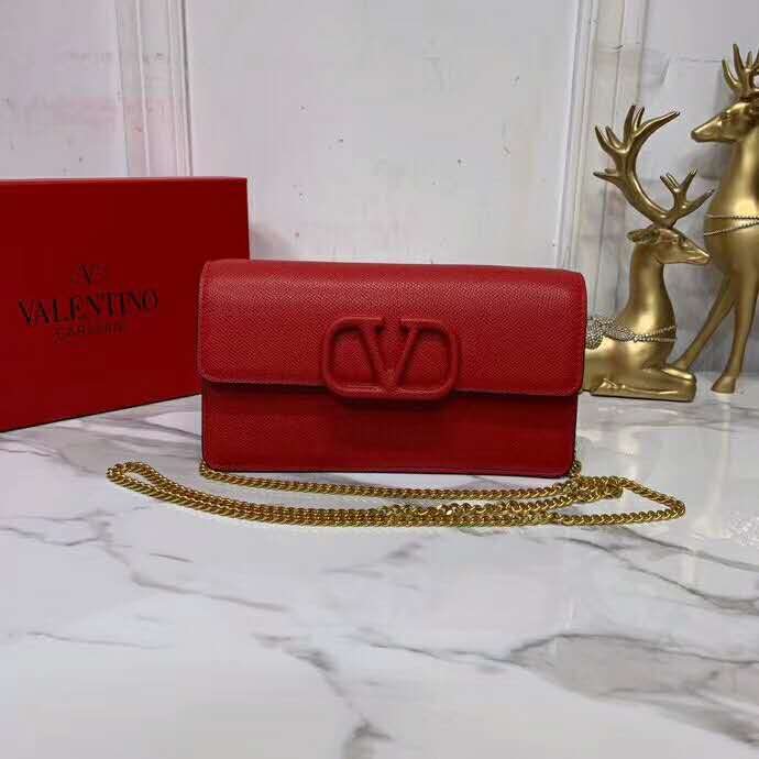 2020 VALENTINO VSLING GLOSSY CALFSKIN WALLET WITH CHAIN STRAP