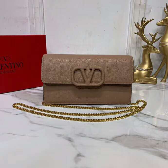 2020 VALENTINO VSLING GLOSSY CALFSKIN WALLET WITH CHAIN STRAP