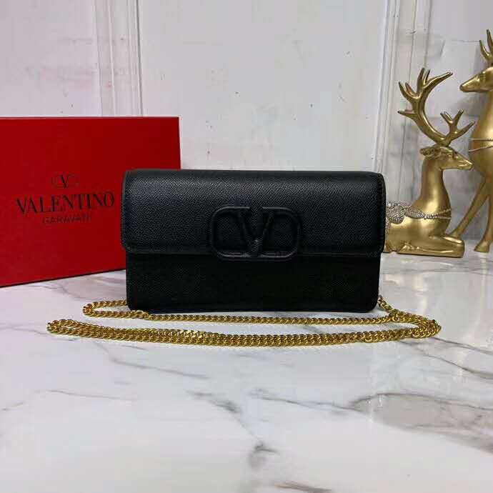 2020 VALENTINO VSLING GLOSSY CALFSKIN WALLET WITH CHAIN STRAP