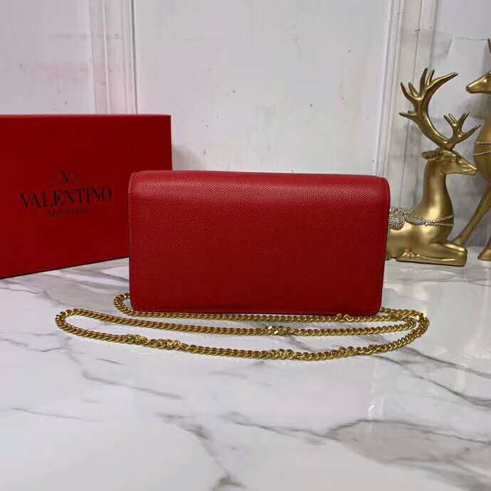 2020 VALENTINO VSLING GLOSSY CALFSKIN WALLET WITH CHAIN STRAP