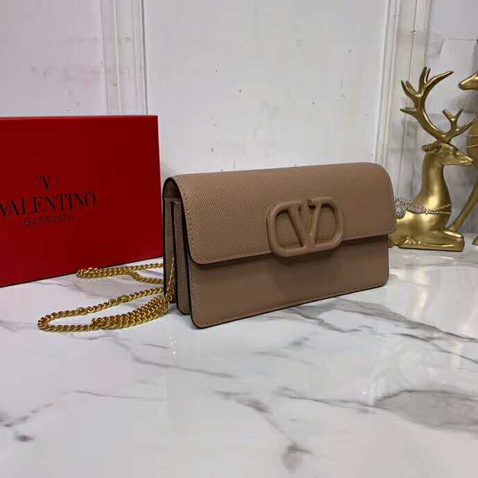 2020 VALENTINO VSLING GLOSSY CALFSKIN WALLET WITH CHAIN STRAP