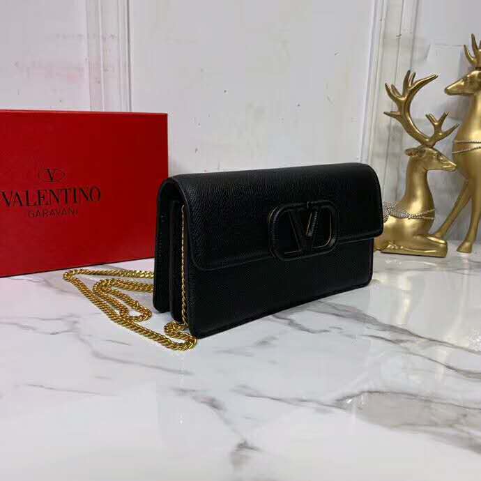 2020 VALENTINO VSLING GLOSSY CALFSKIN WALLET WITH CHAIN STRAP