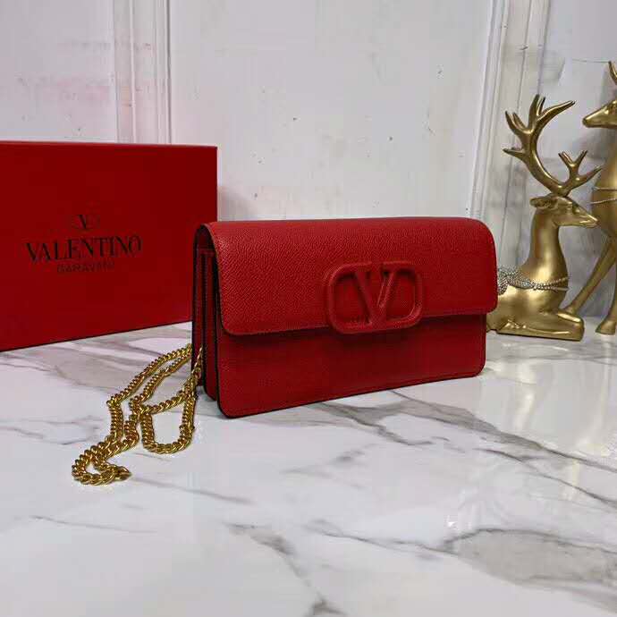 2020 VALENTINO VSLING GLOSSY CALFSKIN WALLET WITH CHAIN STRAP