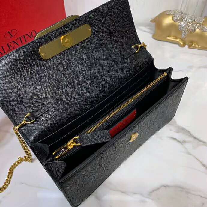 2020 VALENTINO VSLING GLOSSY CALFSKIN WALLET WITH CHAIN STRAP