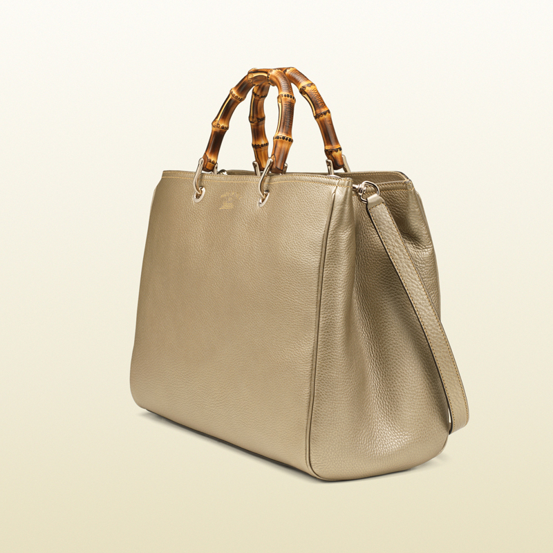 Bamboo shopper golden beige leather tote