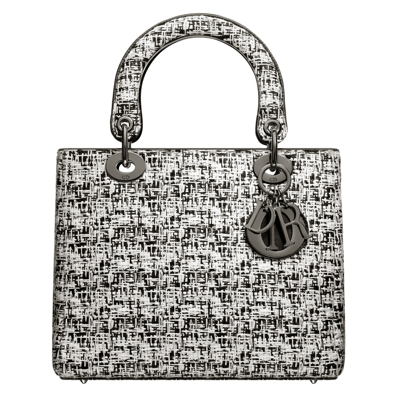 Black and white embroidered leather Lady Dior bag