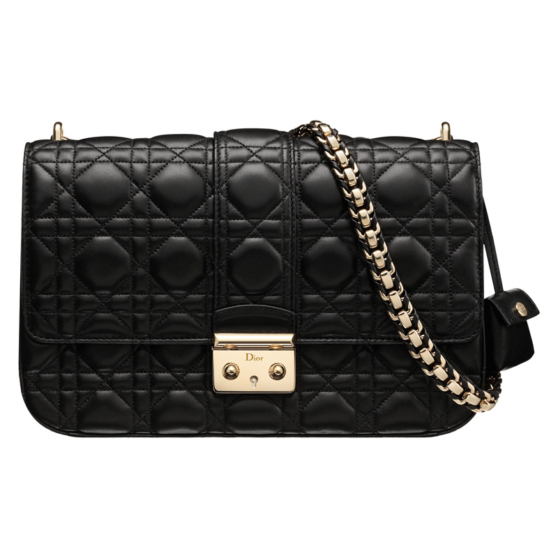 Black leather Miss Dior bag, leather plaited chain