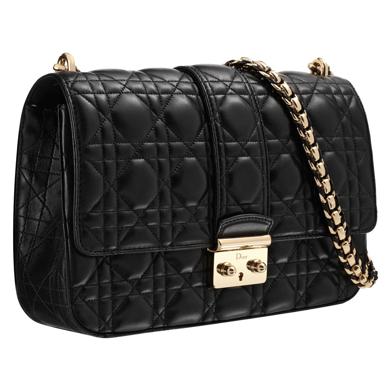 Black leather Miss Dior bag, leather plaited chain