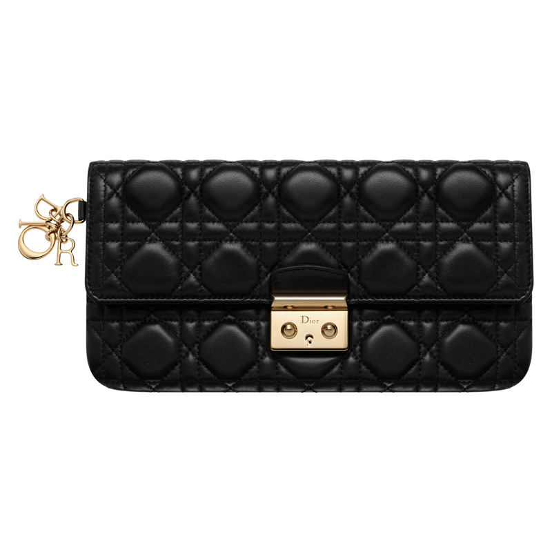 Black leather Miss Dior flat bag