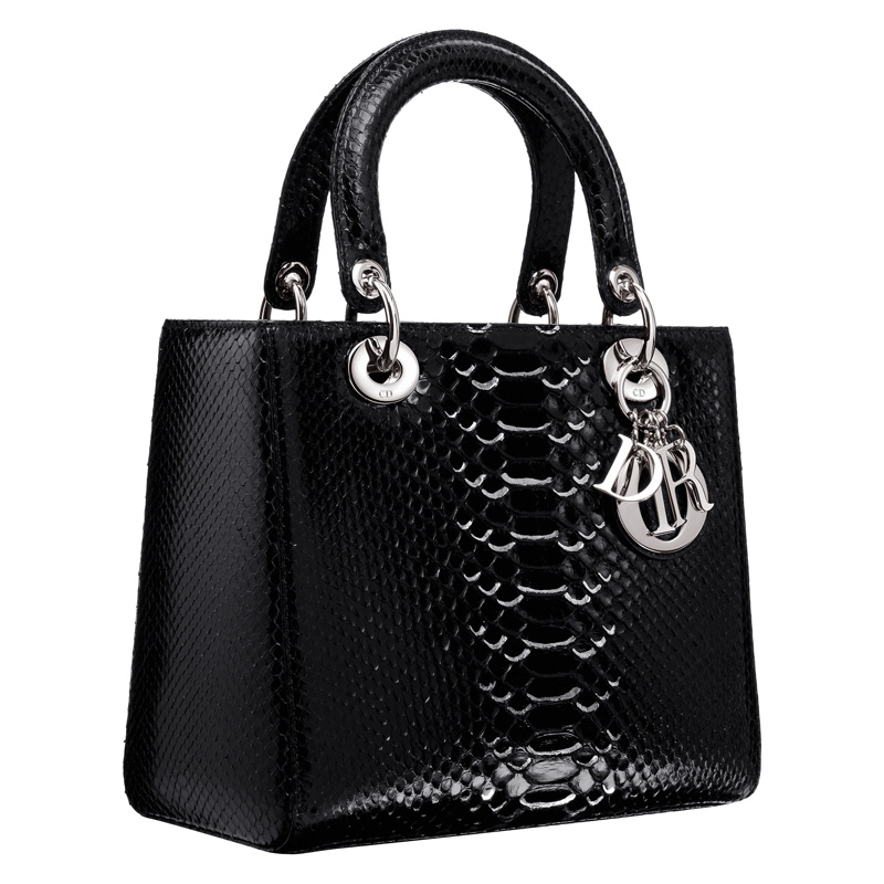 Black python Lady Dior bag and hand-painted silver-tone details