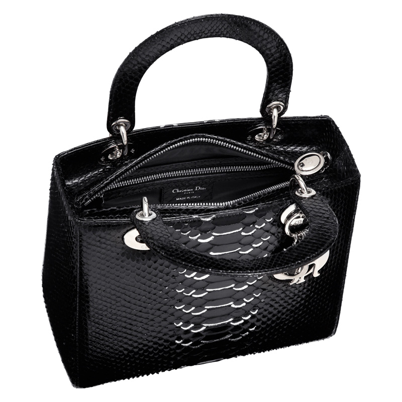 Black python Lady Dior bag and hand-painted silver-tone details