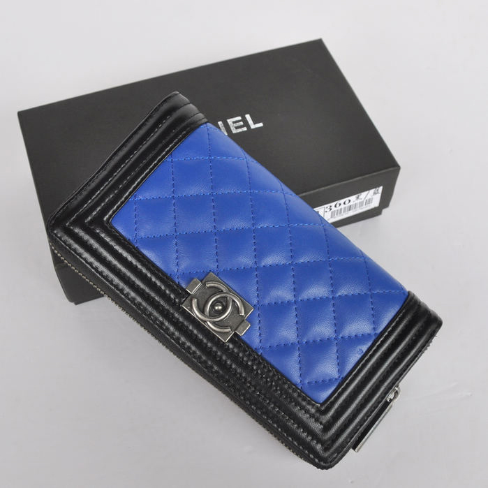 Boy Chanel A360 Blue Matelasse Zip Around Wallet