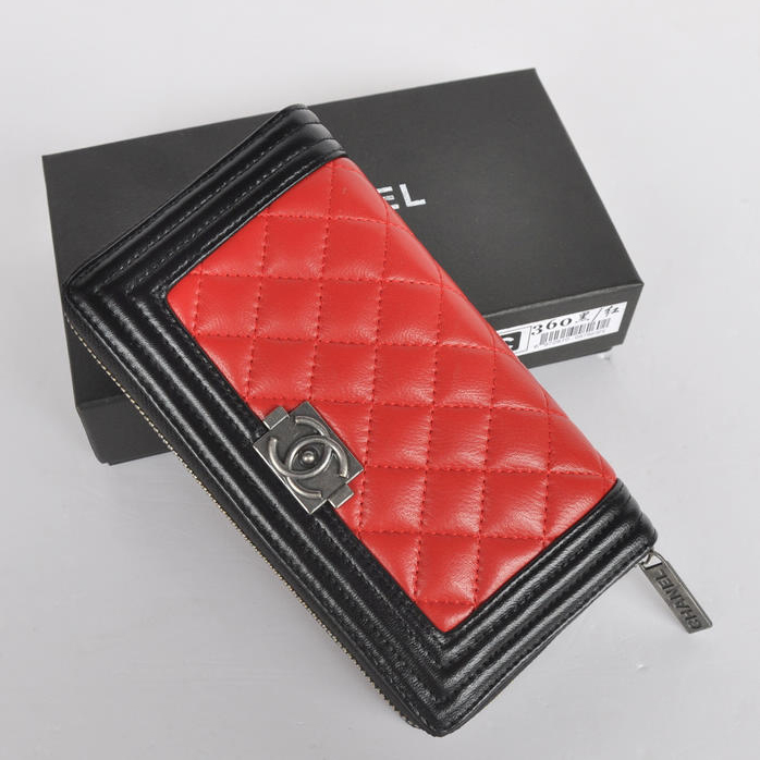 Boy Chanel A360 Red Matelasse Zip Around Wallet