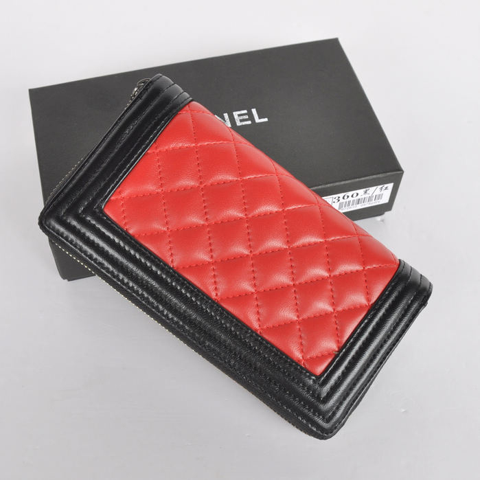 Boy Chanel A360 Red Matelasse Zip Around Wallet