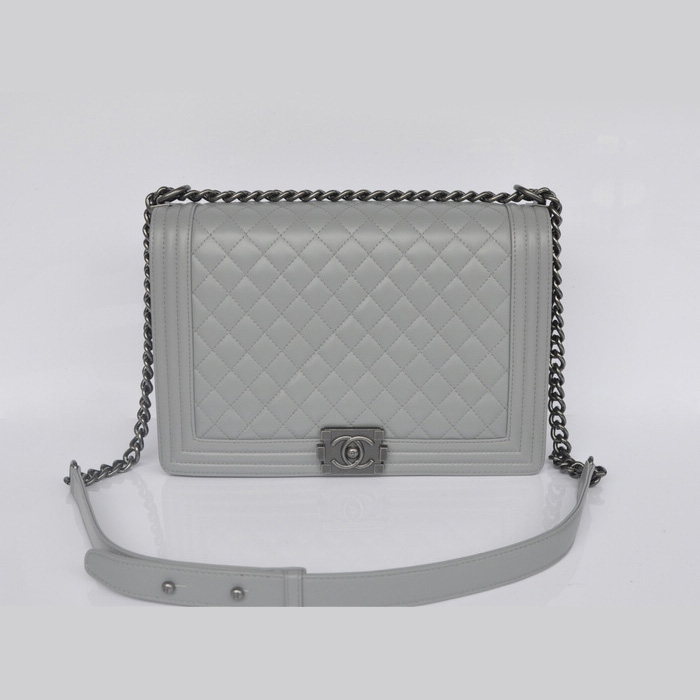 Boy Chanel A67087 Gray Sheepskin Leather Flap Shoulder Bag