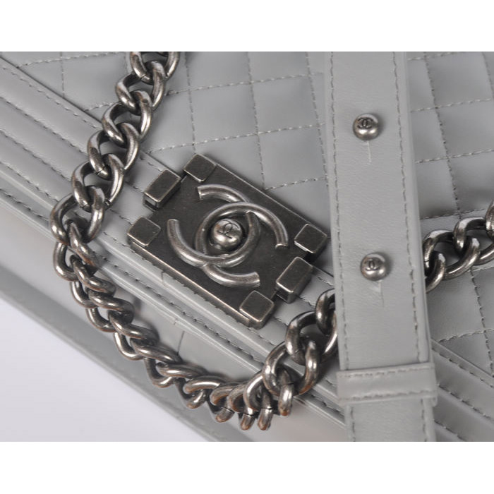 Boy Chanel A67087 Gray Sheepskin Leather Flap Shoulder Bag