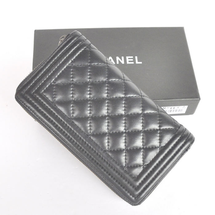 Boy Chanel A88711 Black Matelasse Zip Around Wallet