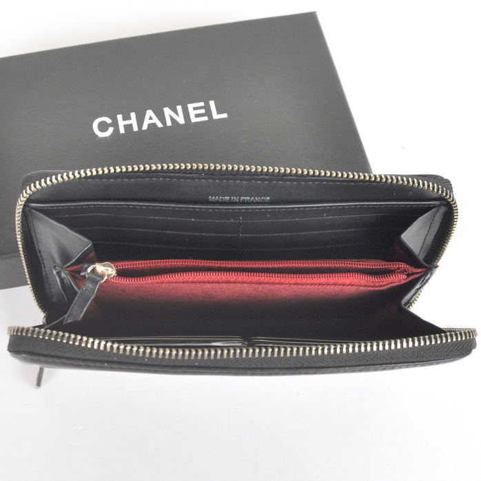 Boy Chanel A88711 Black Matelasse Zip Around Wallet