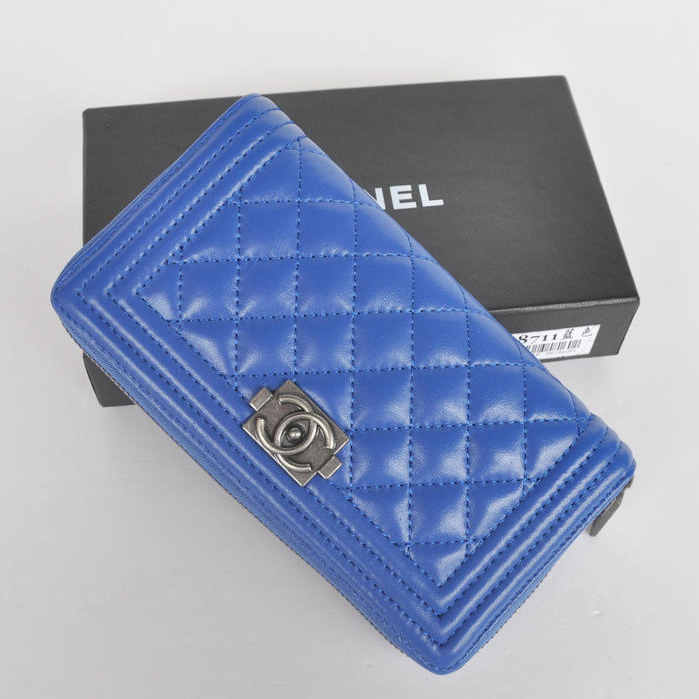 Boy Chanel A88711 Blue Matelasse Zip Around Wallet