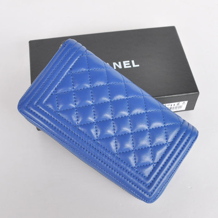 Boy Chanel A88711 Blue Matelasse Zip Around Wallet