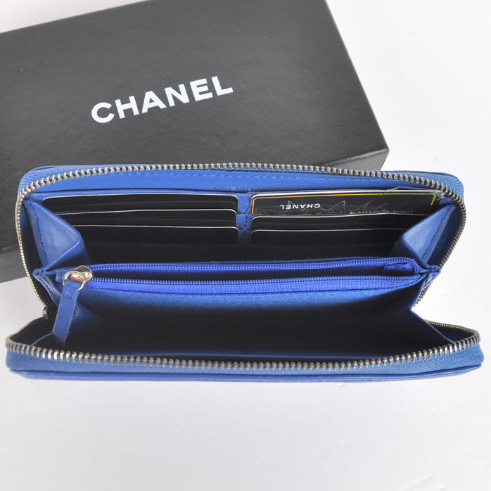 Boy Chanel A88711 Blue Matelasse Zip Around Wallet