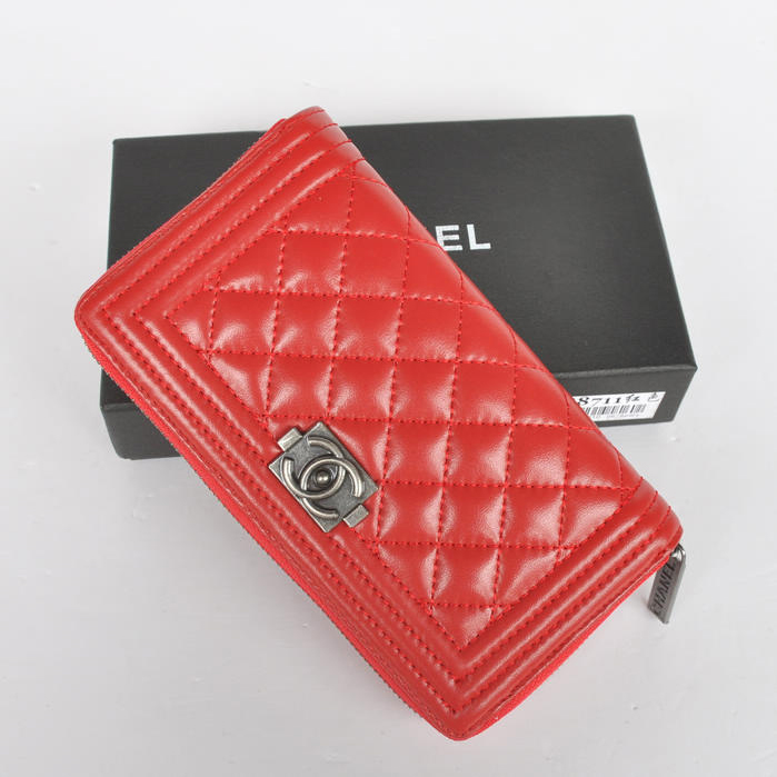 Boy Chanel A88711 Red Matelasse Zip Around Wallet