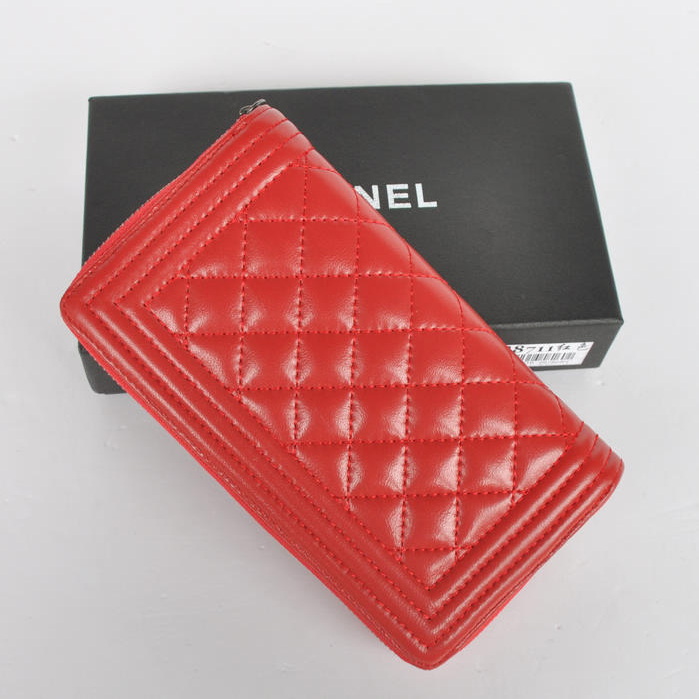 Boy Chanel A88711 Red Matelasse Zip Around Wallet